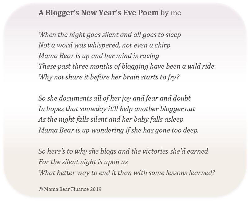 A blogger's New Year's Eve poem reflecting on the past three months of blogging.